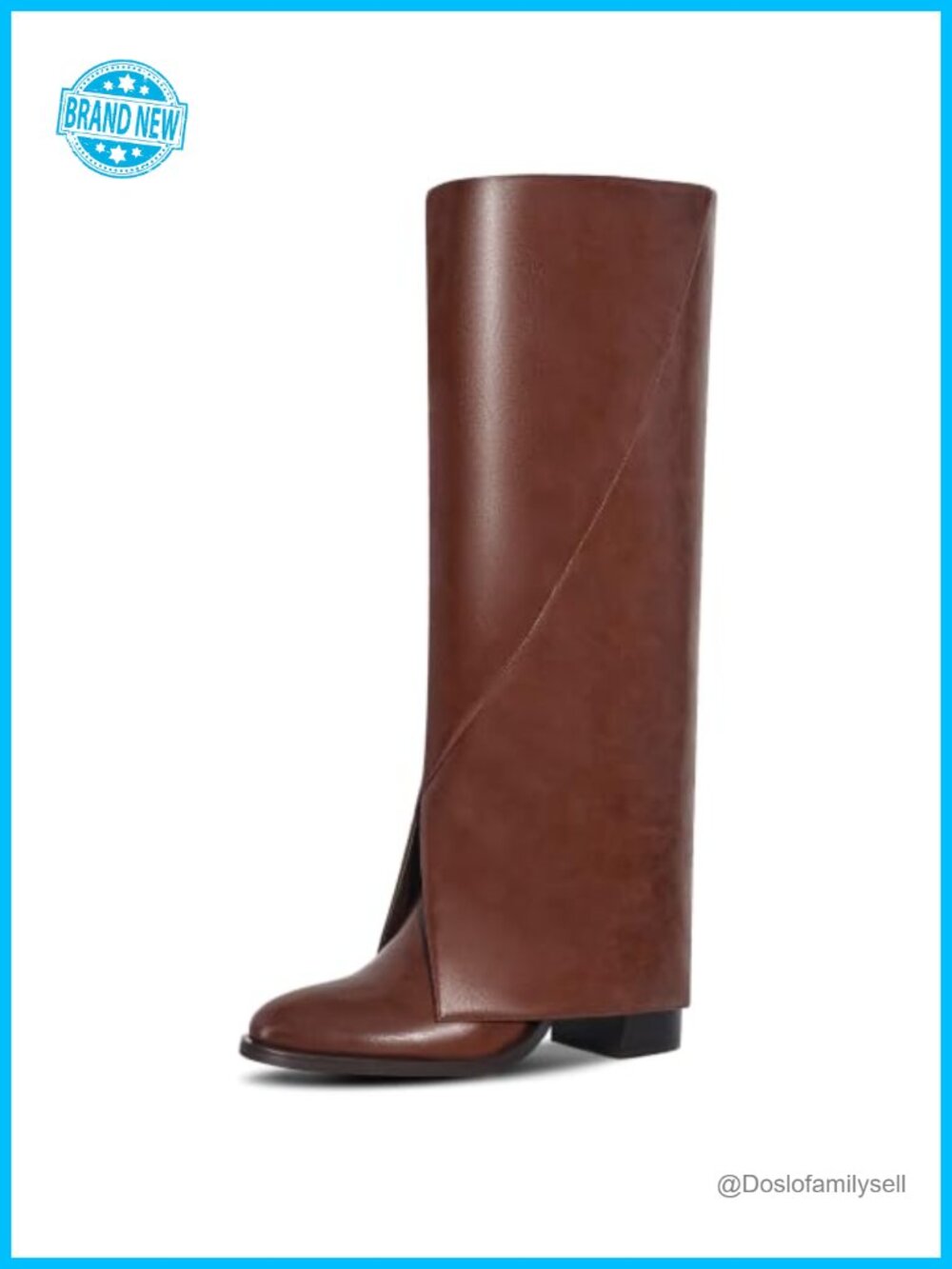 Women's Knee High Fold Over Boots Chunky Block Heel Pointed Toe